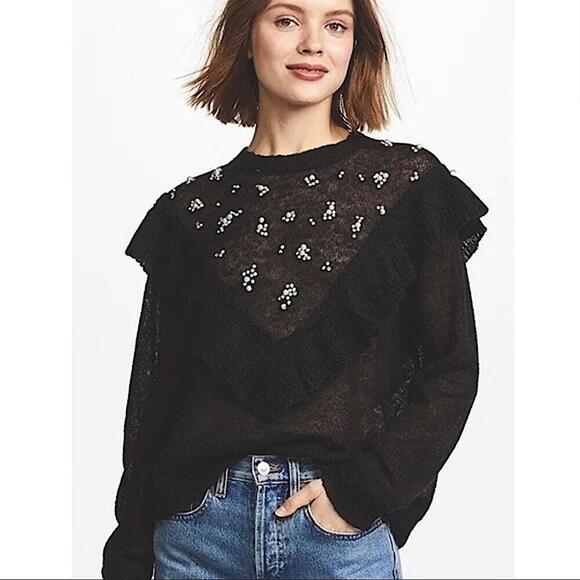 Wildfox Sweaters - WILDFOX Alpaca Black Sheer Sweater Pearl Ruffle See Through COUTURE like new L
